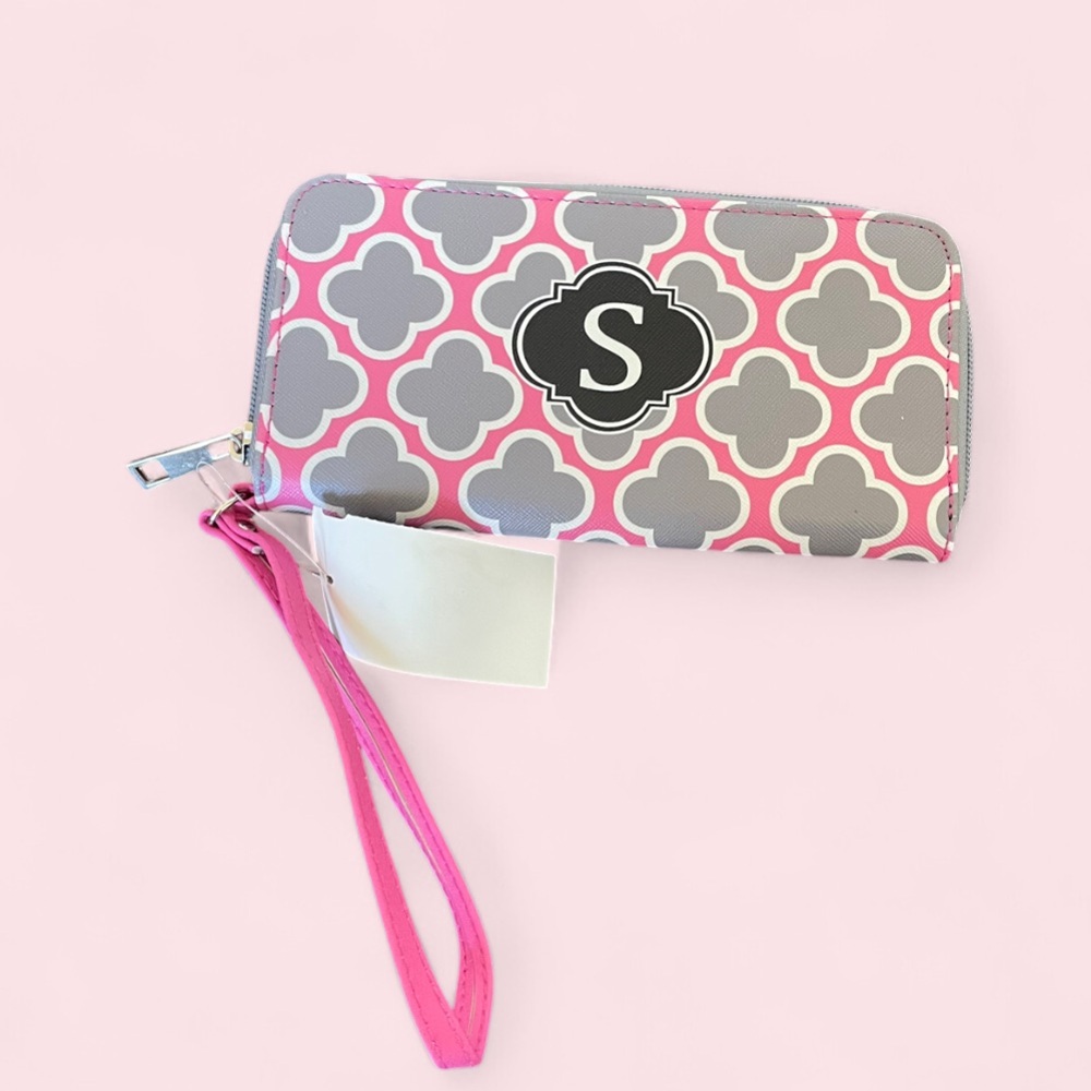 Vintage pink and grey monogram wallet